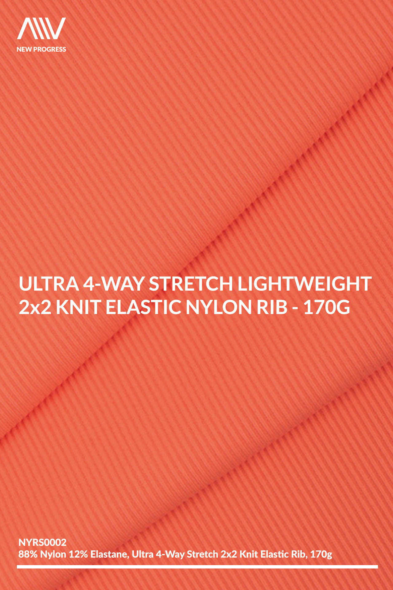 NYRS0002 - ULTRA 4-WAY STRETCH LIGHTWEIGHT 2x2 KNIT ELASTIC NYLON RIB - 170G