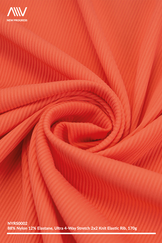 NYRS0002 - ULTRA 4-WAY STRETCH LIGHTWEIGHT 2x2 KNIT ELASTIC NYLON RIB - 170G
