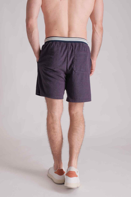 SPE0135 - Flat-Knit Stripe Waistband Cotton Terry Velour Resort Short 7.0" - Navy