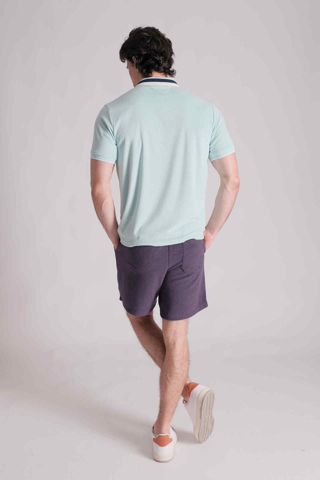 SPE0135 - Flat-Knit Stripe Waistband Cotton Terry Velour Resort Short 7.0" - Navy