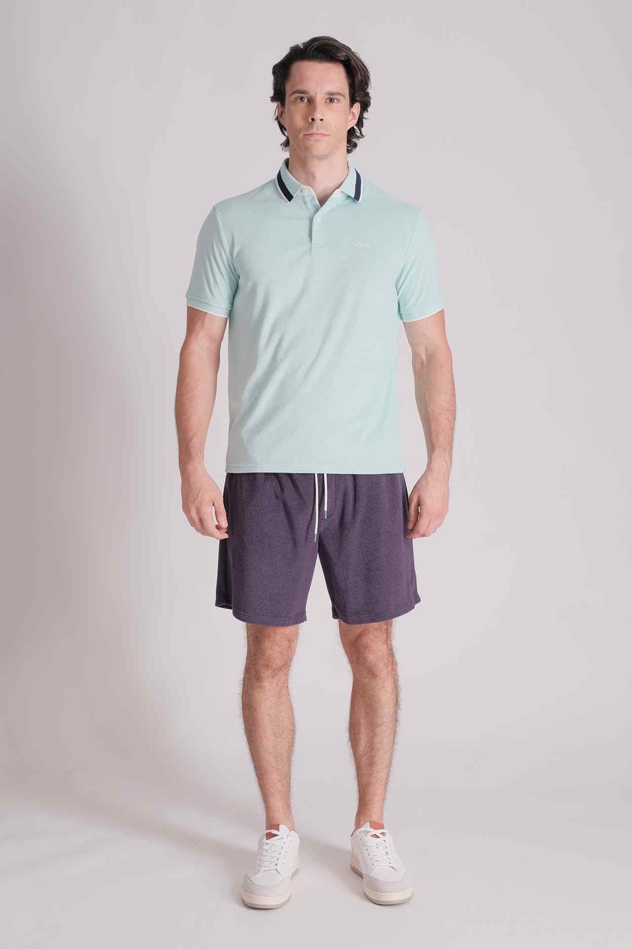 SPE0135 - Flat-Knit Stripe Waistband Cotton Terry Velour Resort Short 7.0" - Navy