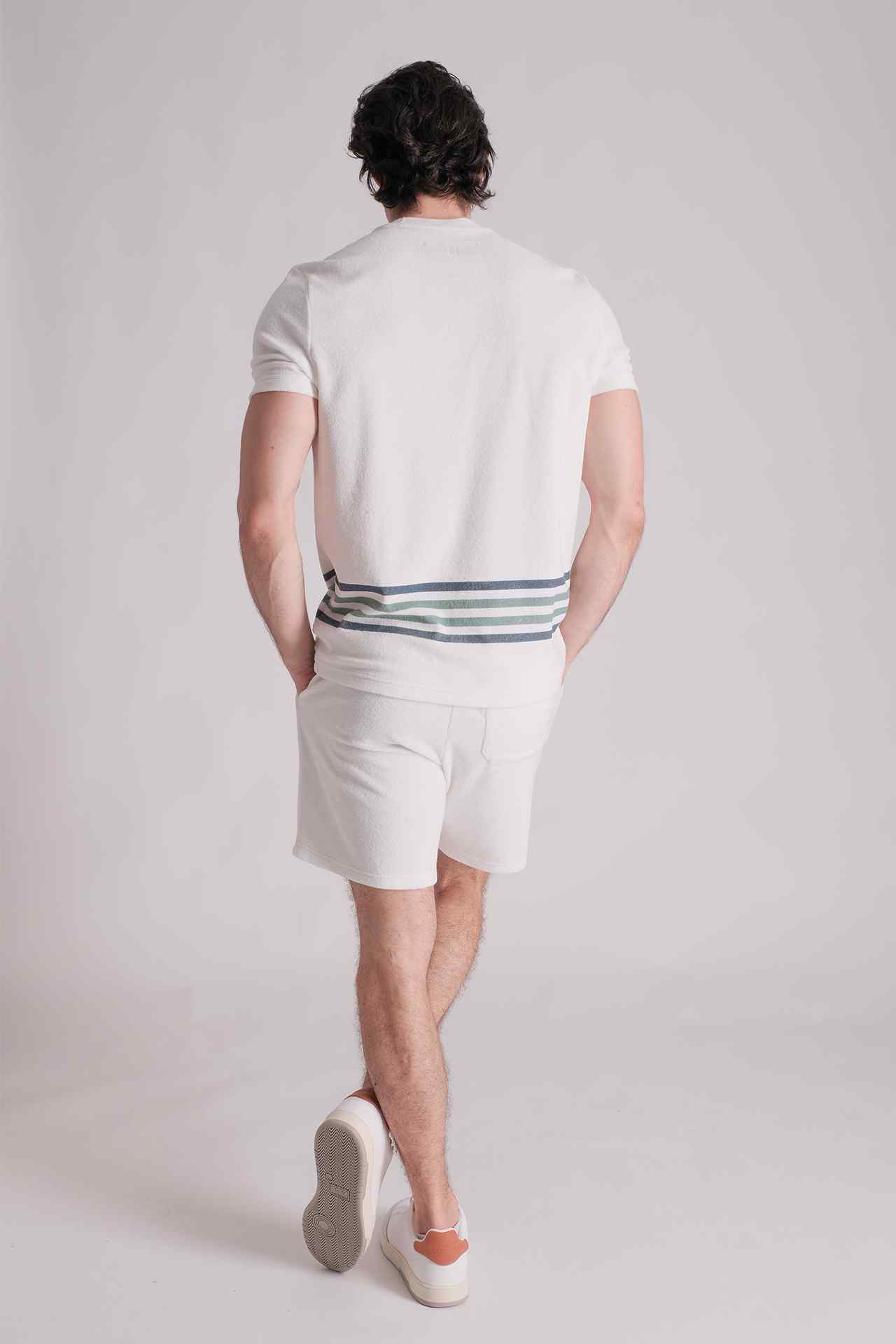 SPE0135 - Flat-Knit Stripe Waistband Cotton Terry Velour Resort Short 7.0" - White