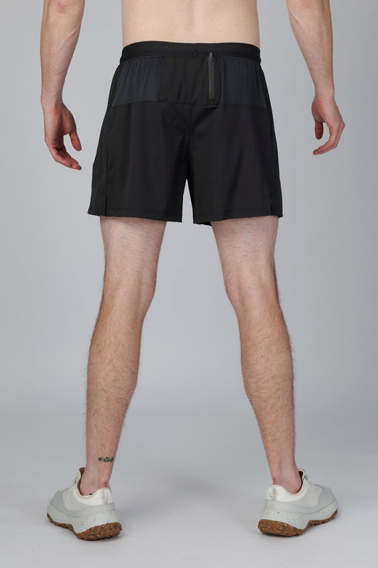 SPE0138 - Lightweight Stretch Nylon Back Zip Pocket Running Short 4.5" - Black