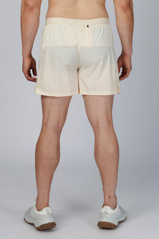 SPE0138 - Lightweight Stretch Nylon Back Zip Pocket Running Short 4.5" - Cream