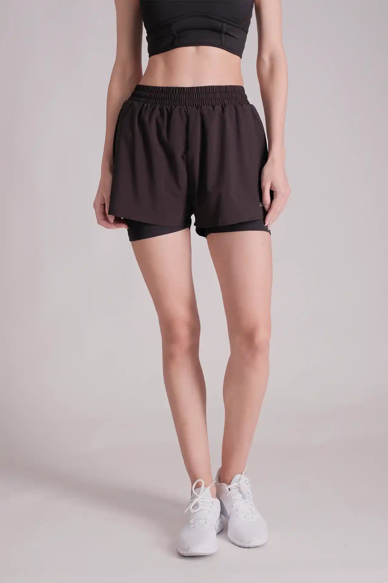 SPWE0184 - Women's Reflective Dual Layer 2-in-1 Woven Running Short 2.0" - Black