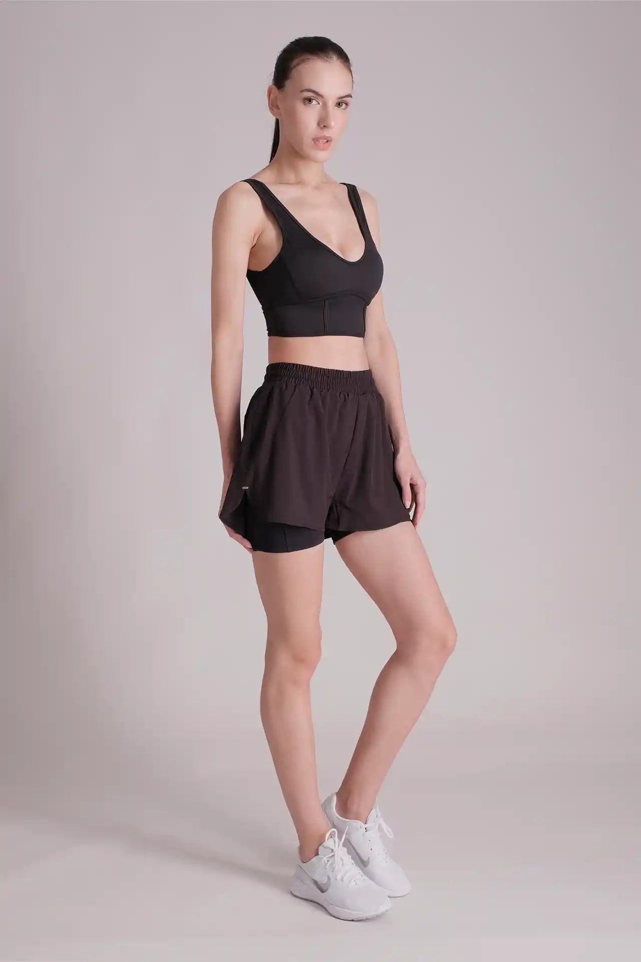 SPWE0184 - Women's Reflective Dual Layer 2-in-1 Woven Running Short 2.0" - Black
