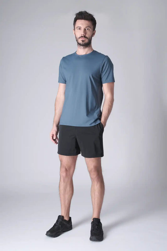 SPE0198 - Lightweight Stretch Nylon Linerless Workout Shorts 5" - Black