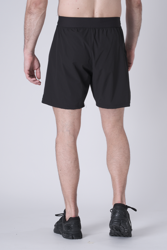 SPE0199 - Lightweight Stretch Nylon Linerless Workout Shorts 7" - Black