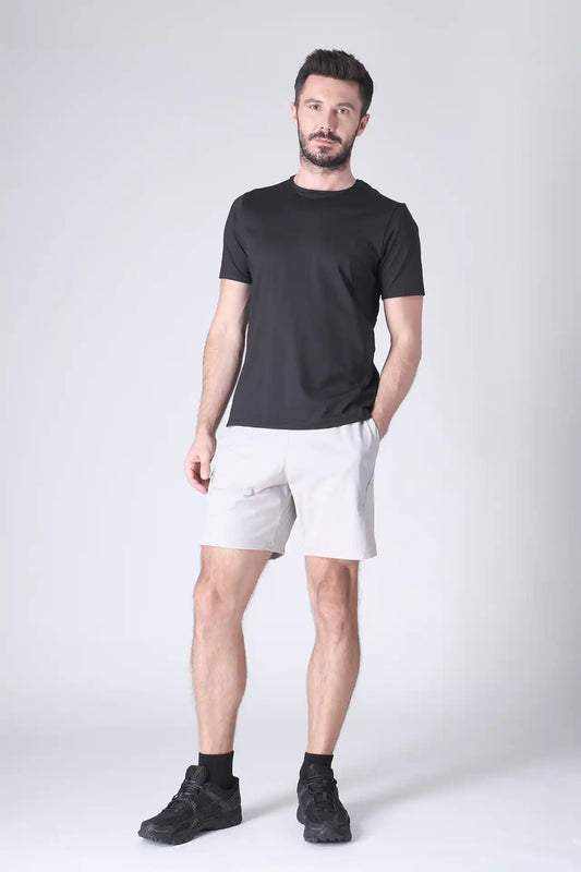 SPE0199 - Lightweight Stretch Nylon Linerless Workout Shorts 7" - Light Grey