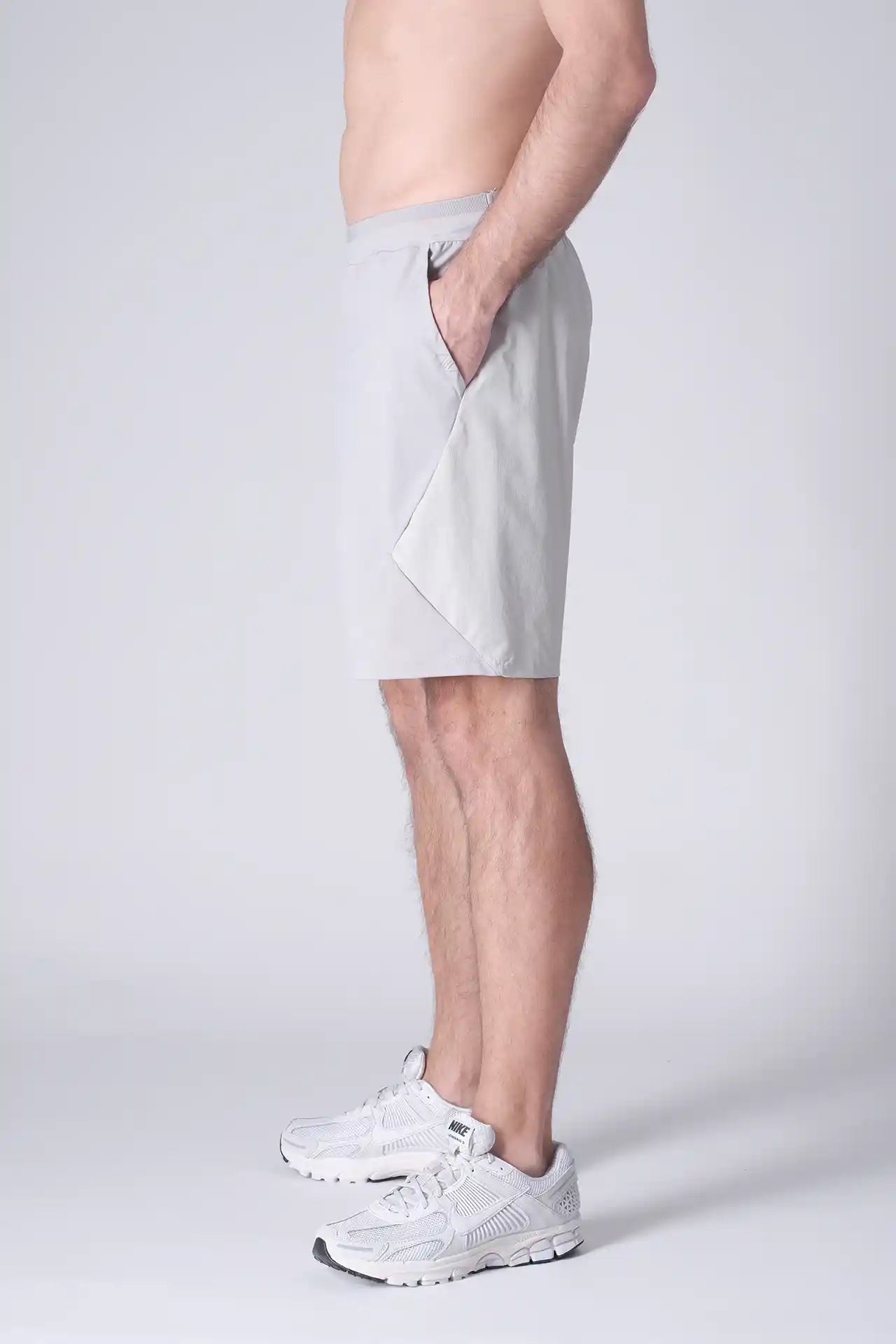 SPE0200 - Lightweight Stretch Nylon Linerless Workout Shorts 9" - Light Grey