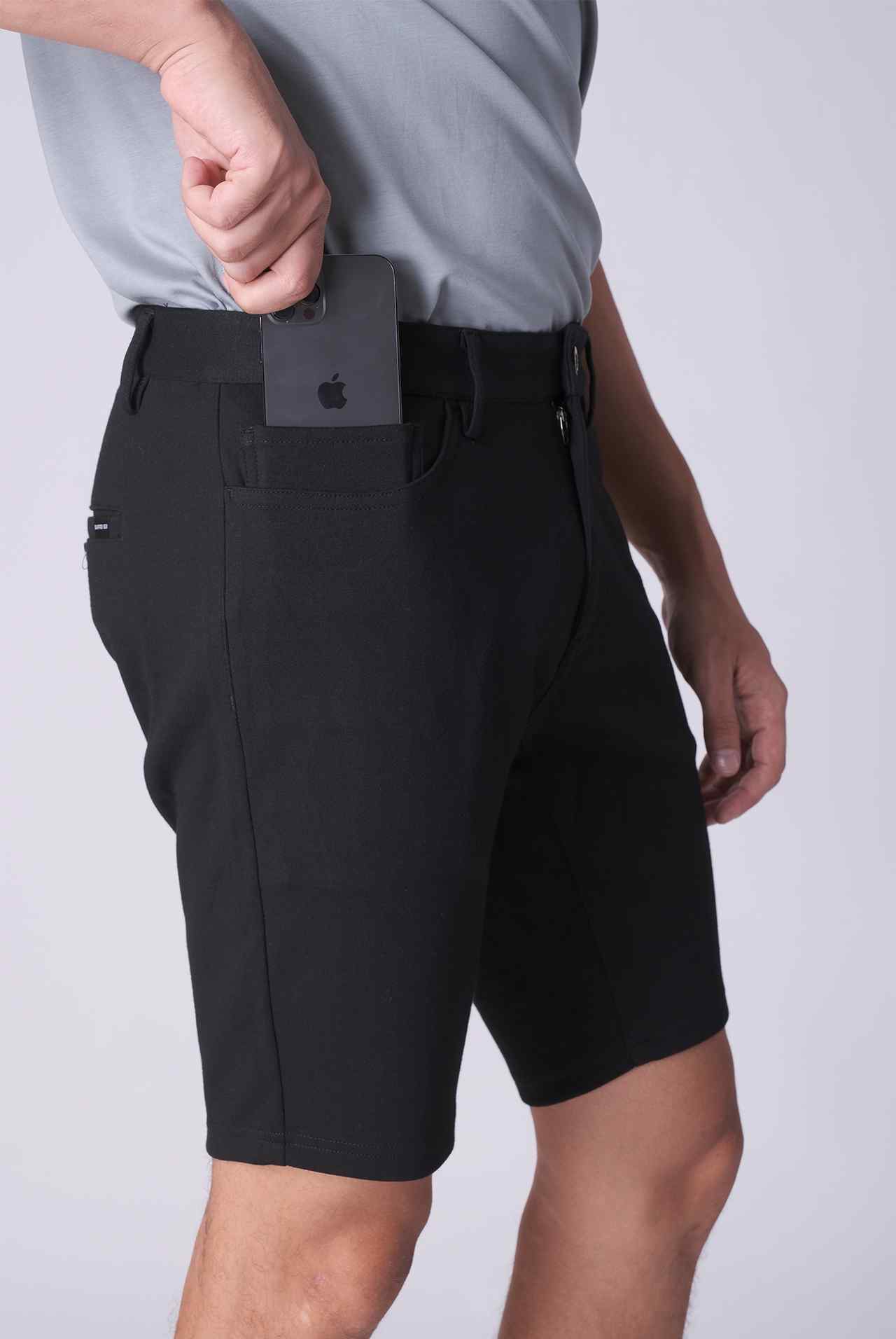 SPE0230 - Mid-weight Casual Knit Mid Rise 5-Pocket Interlock Shorts 9.5" - Black