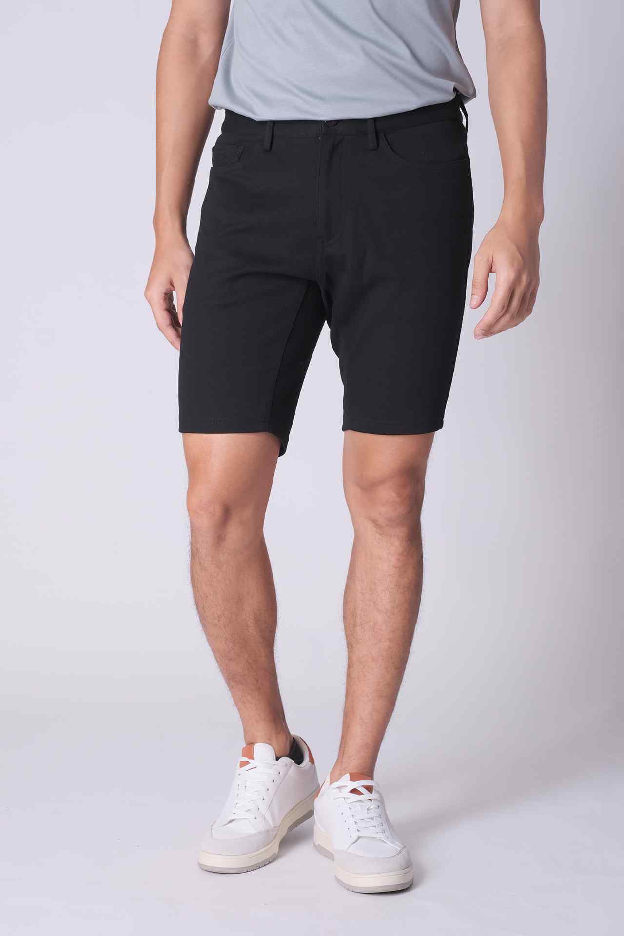 SPE0230 - Mid-weight Casual Knit Mid Rise 5-Pocket Interlock Shorts 9.5" - Black