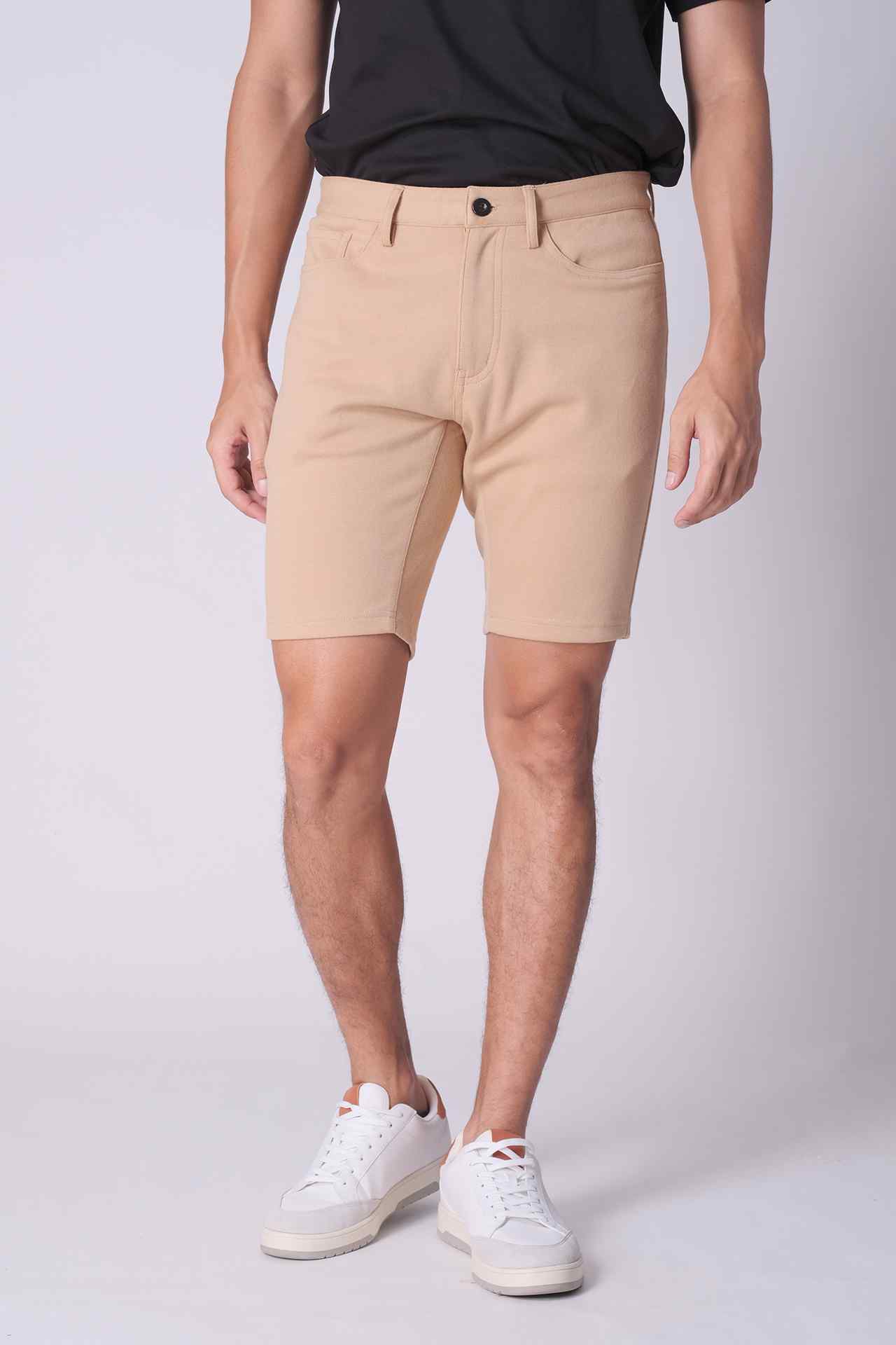 SPE0230 - Mid-weight Casual Knit Mid Rise 5-Pocket Interlock Shorts 9.5" - Khaki