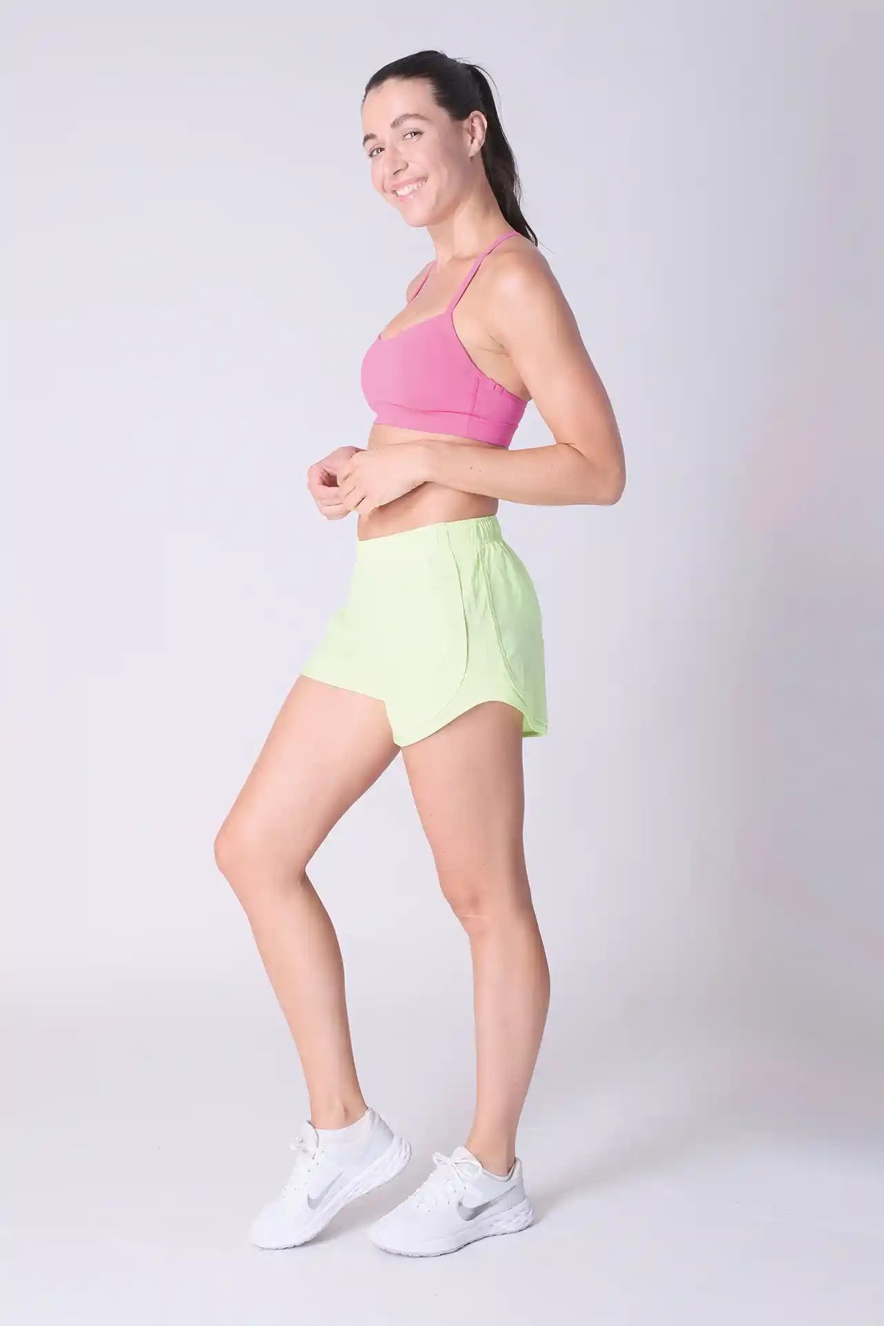 SPWE0244 - Women's Lightweight Stretch Brief-Lined Running Shorts 3" - Neon