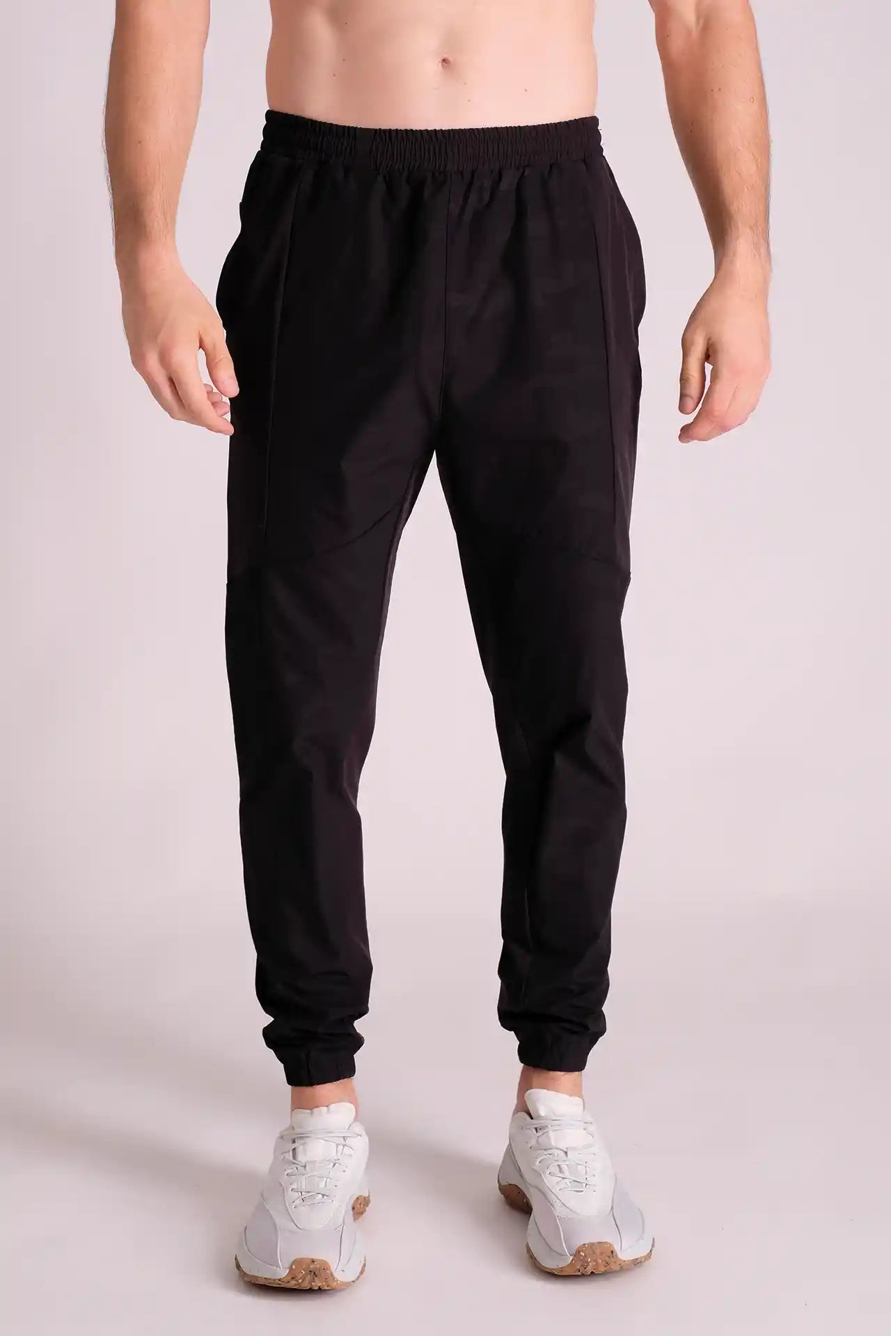 SPH0205 - Water Resistant Stretch Jacquard Camo Tapered Training Joggers 30" - Black