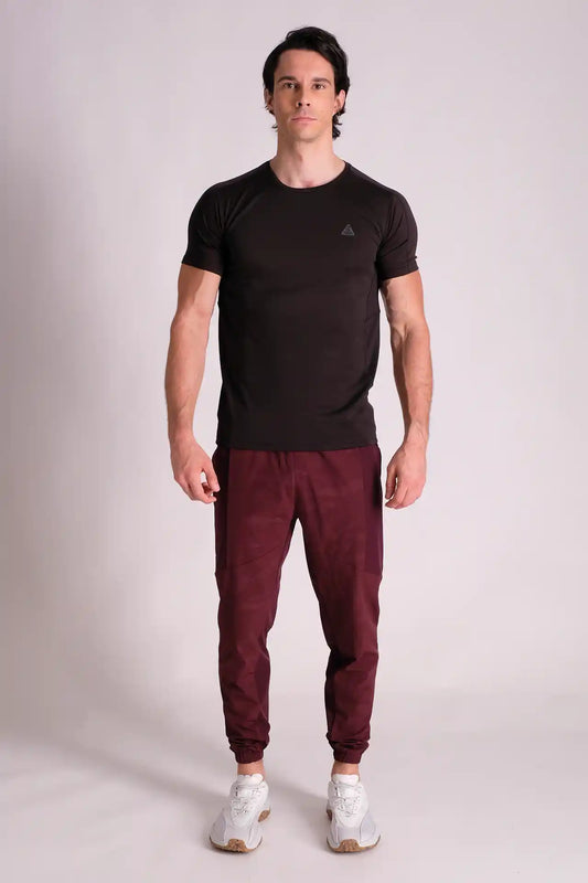 SPH0205 - Water Resistant Stretch Jacquard Camo Tapered Training Joggers 30" - Burgundy