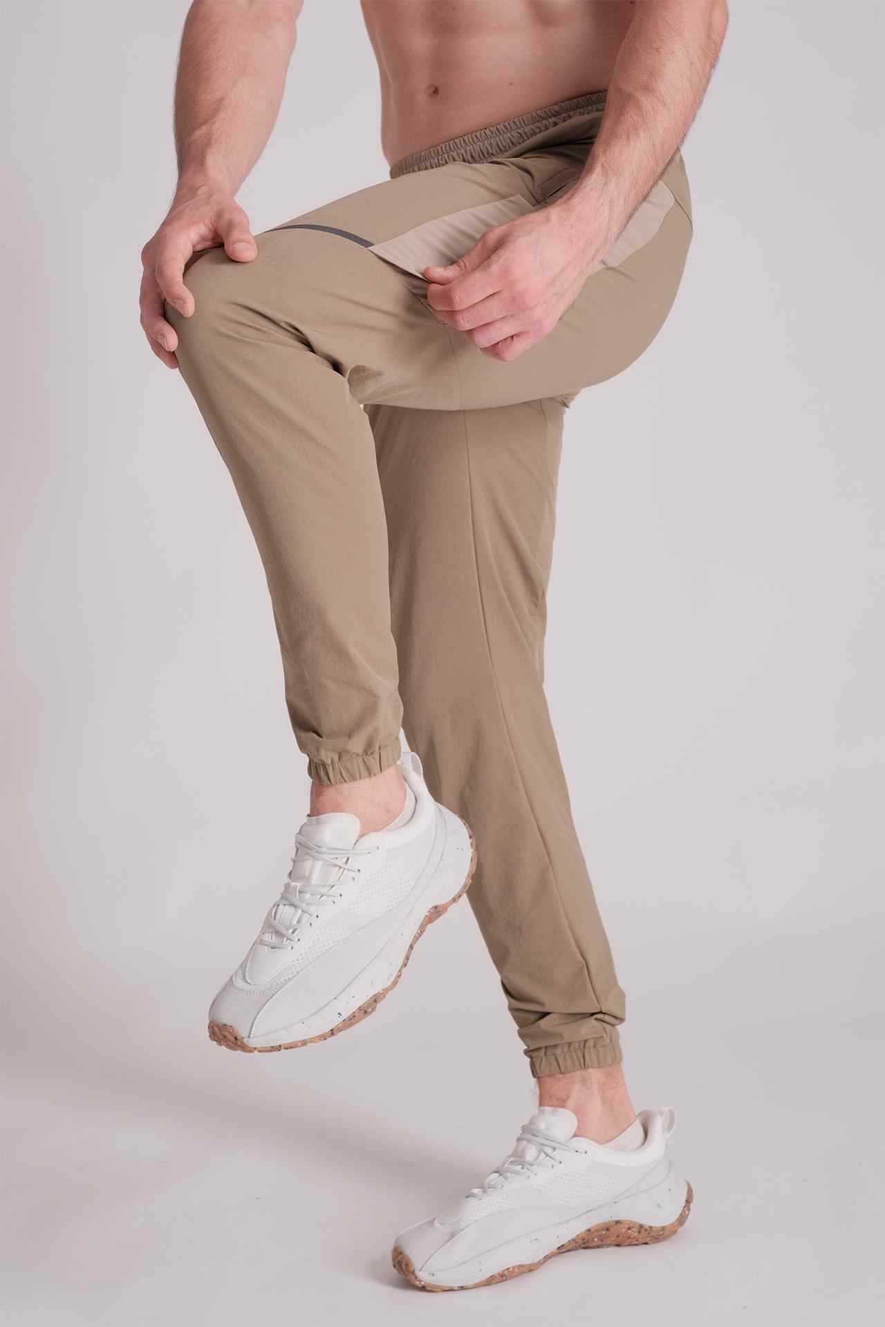 SPH22008 - Water Resistant Stretch Side Mash Flex Outdoor Joggers 30" - Beige