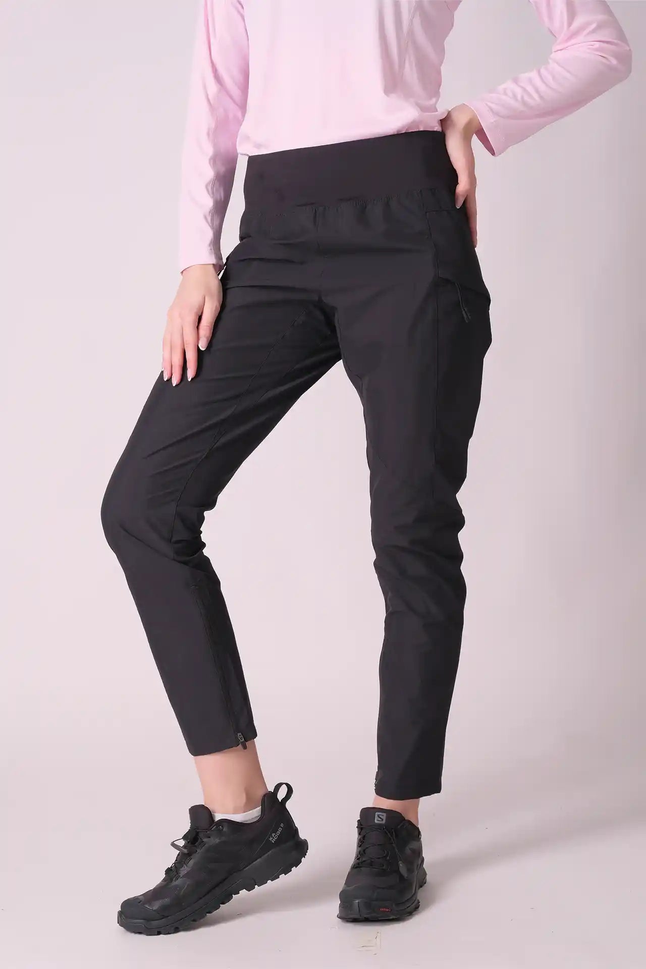 SPWH22014 - Women's Tapered Leg Pants w/ Zipper Calf - Black