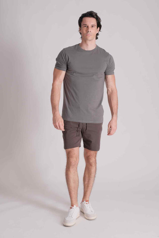 SPJ0001 - Classic Fit Crewneck Straight-Hem Essential Cotton Tee - Grey