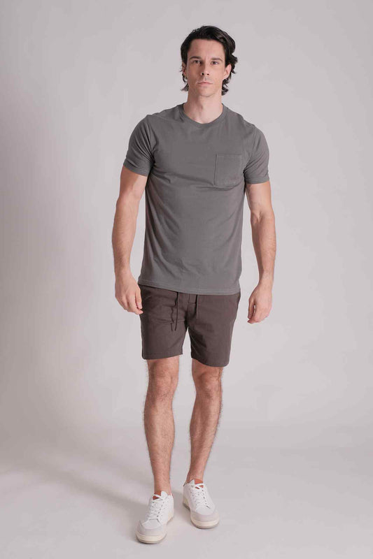 SPJ0011 - Classic Fit Crewneck Straight-Hem Essential Cotton Pocket Tee - Cyan