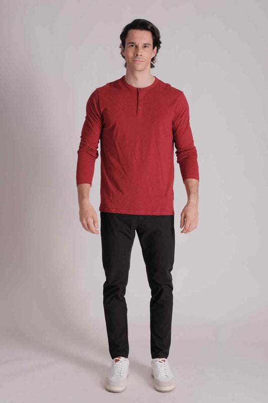 SPJ0137 - Essential US Supima Cotton Long Sleeve Henley - Heather Burgundy