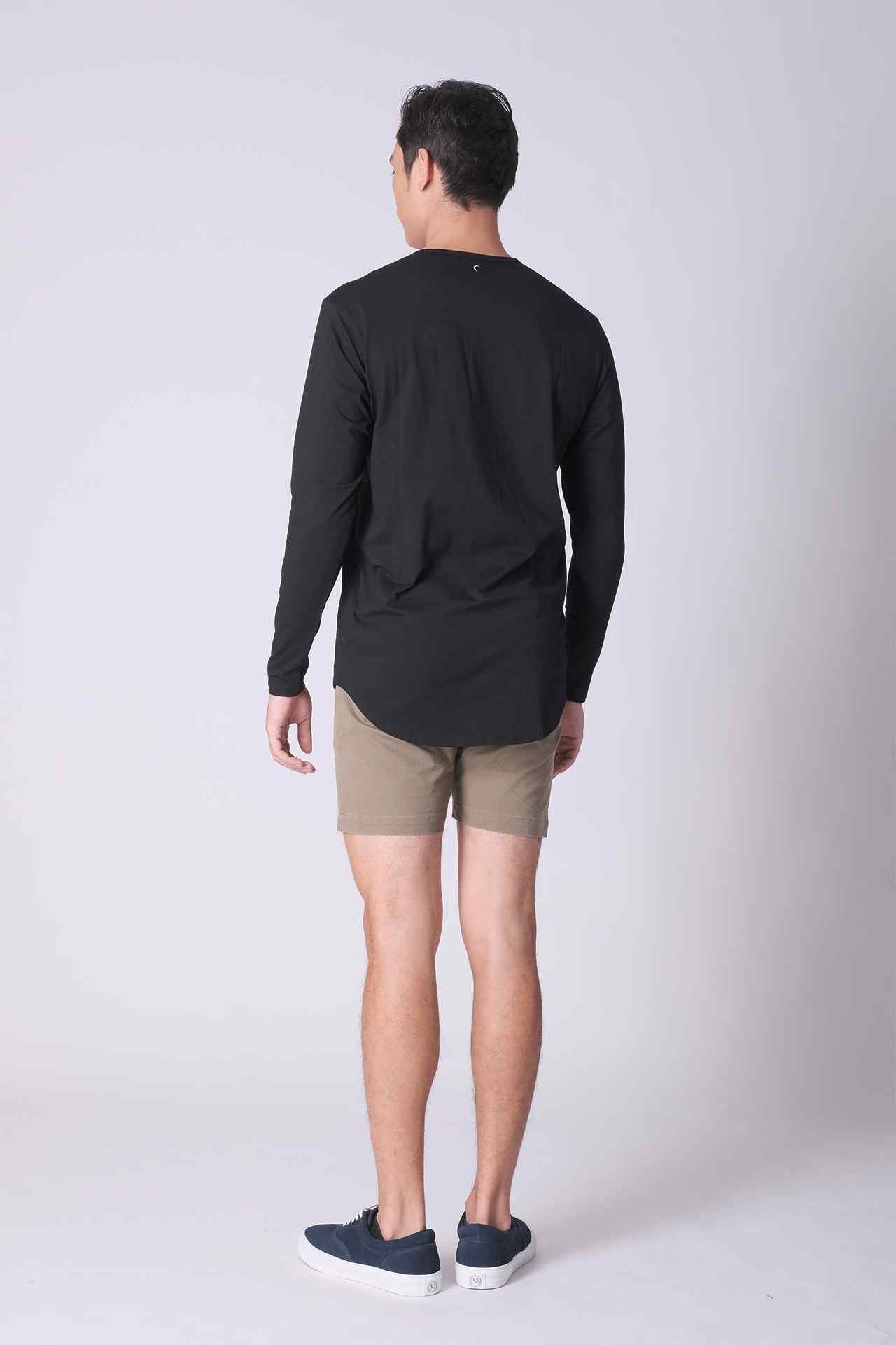 SPJ0140 - Ultra Soft Stretch Curve-Hem Long Sleeve Henley - Black