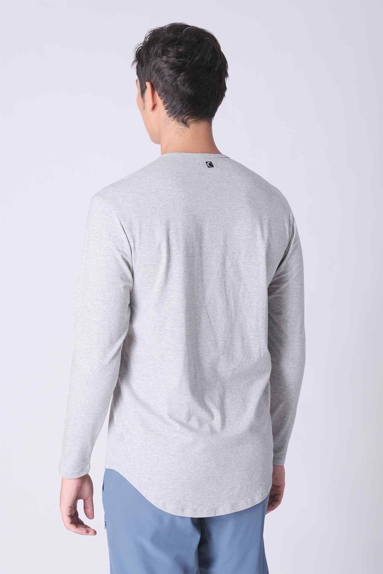 SPJ0140 - Ultra Soft Stretch Curve-Hem Long Sleeve Henley - Heather Grey