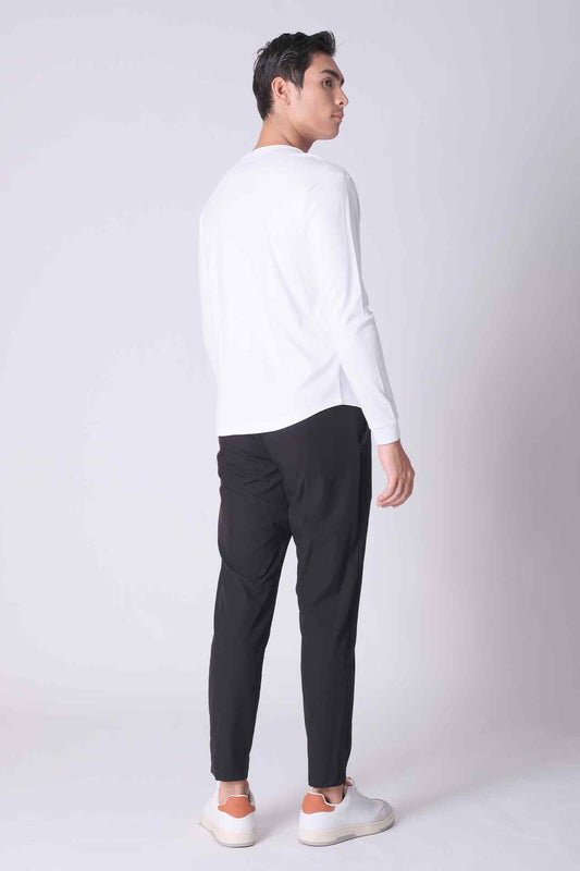 SPJ0140 - Ultra Soft Stretch Curve-Hem Long Sleeve Henley - White