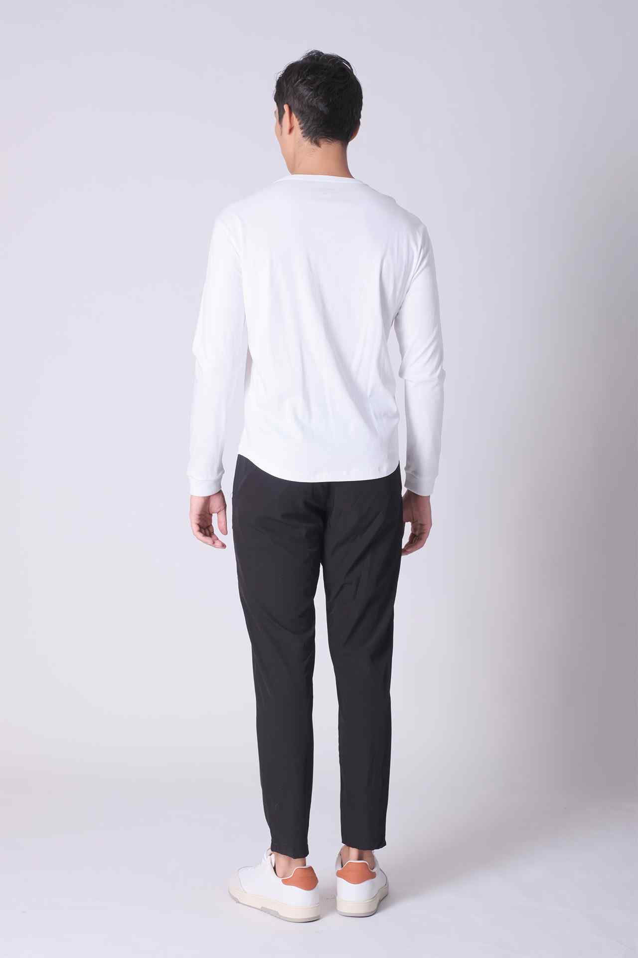 SPJ0140 - Ultra Soft Stretch Curve-Hem Long Sleeve Henley - White