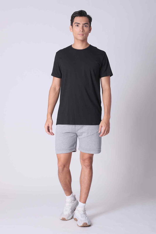 SPJ0143 - Essential Stretch Cotton Side Splits Short Sleeve Tee - Black
