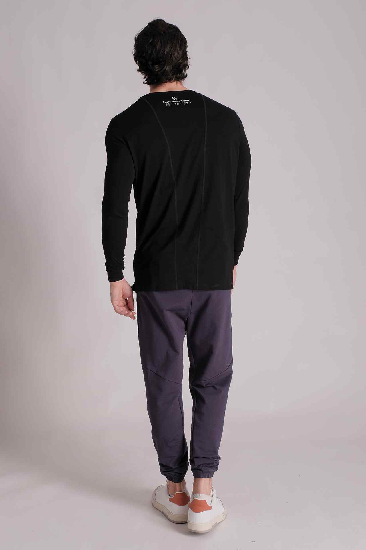 SPJ0167 - Stretch Cotton Active Fit Split Hem Long Sleeve Training Tee - Black