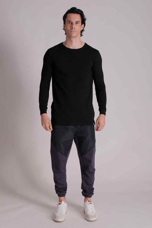 SPJ0167 - Stretch Cotton Active Fit Split Hem Long Sleeve Training Tee - Black