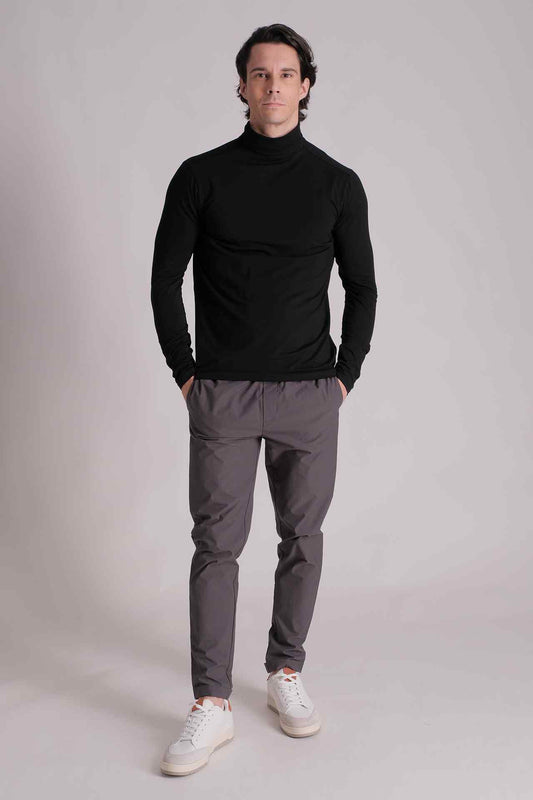 SPJ0217 - Essential Stretch Cotton Turtle Neck Long Sleeve Tee - Black