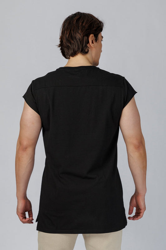SPJ0226 - Ultra Soft Stretch Cotton Cap Sleeve Training Muscle Tee - Black