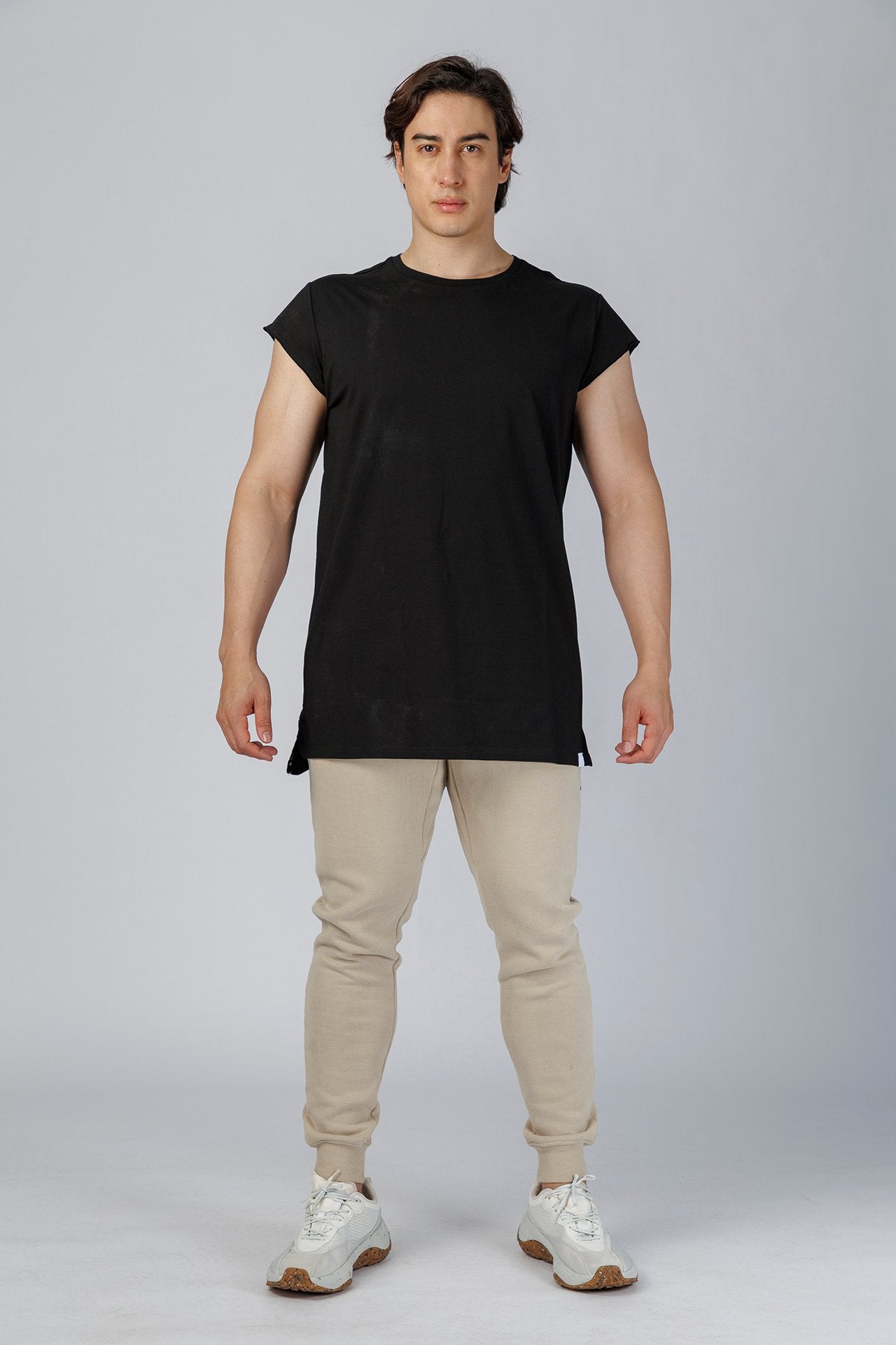 SPJ0226 - Ultra Soft Stretch Cotton Cap Sleeve Training Muscle Tee - Black
