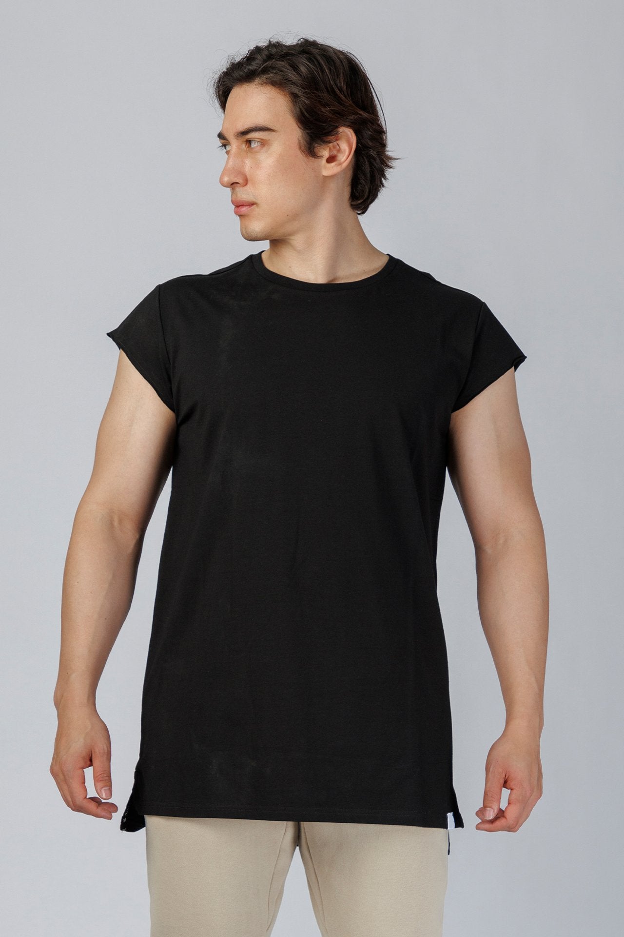 SPJ0226 - Ultra Soft Stretch Cotton Cap Sleeve Training Muscle Tee - Black