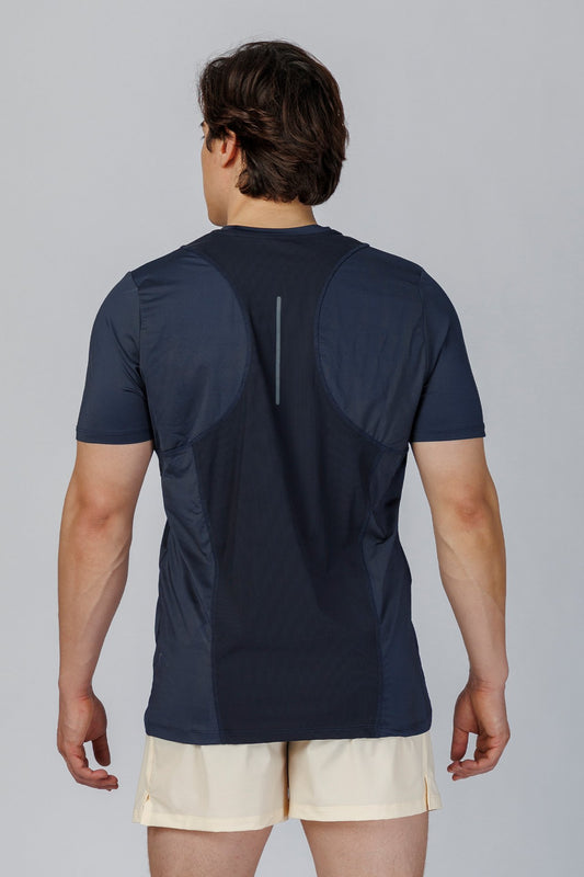 SPJ0246 - Quick-Dry 4-Way Stretch Back Mesh Running Tee - Navy