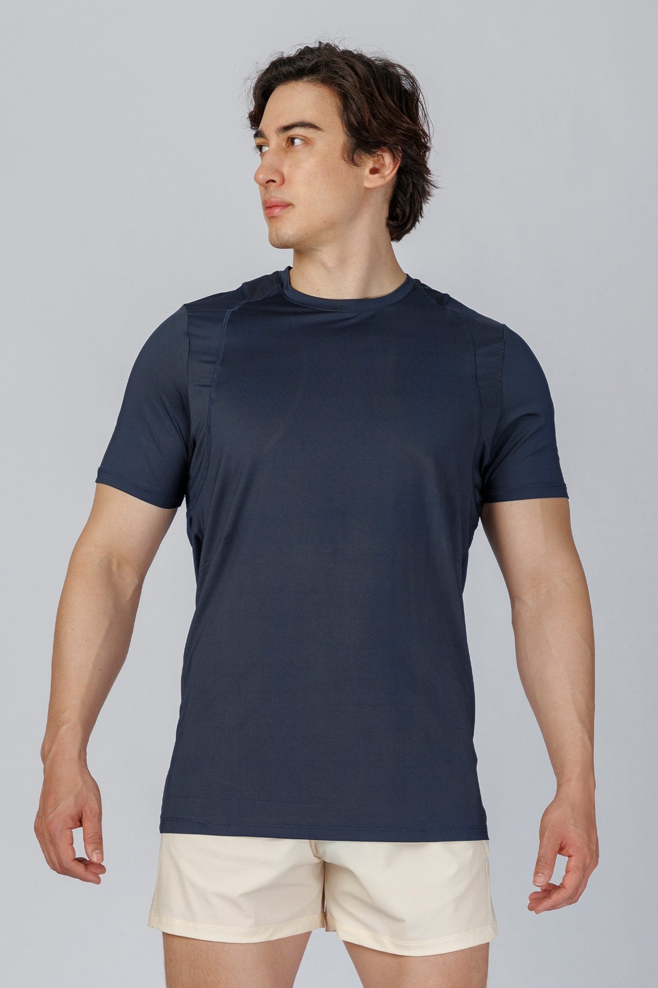 SPJ0246 - Quick-Dry 4-Way Stretch Back Mesh Running Tee - Navy