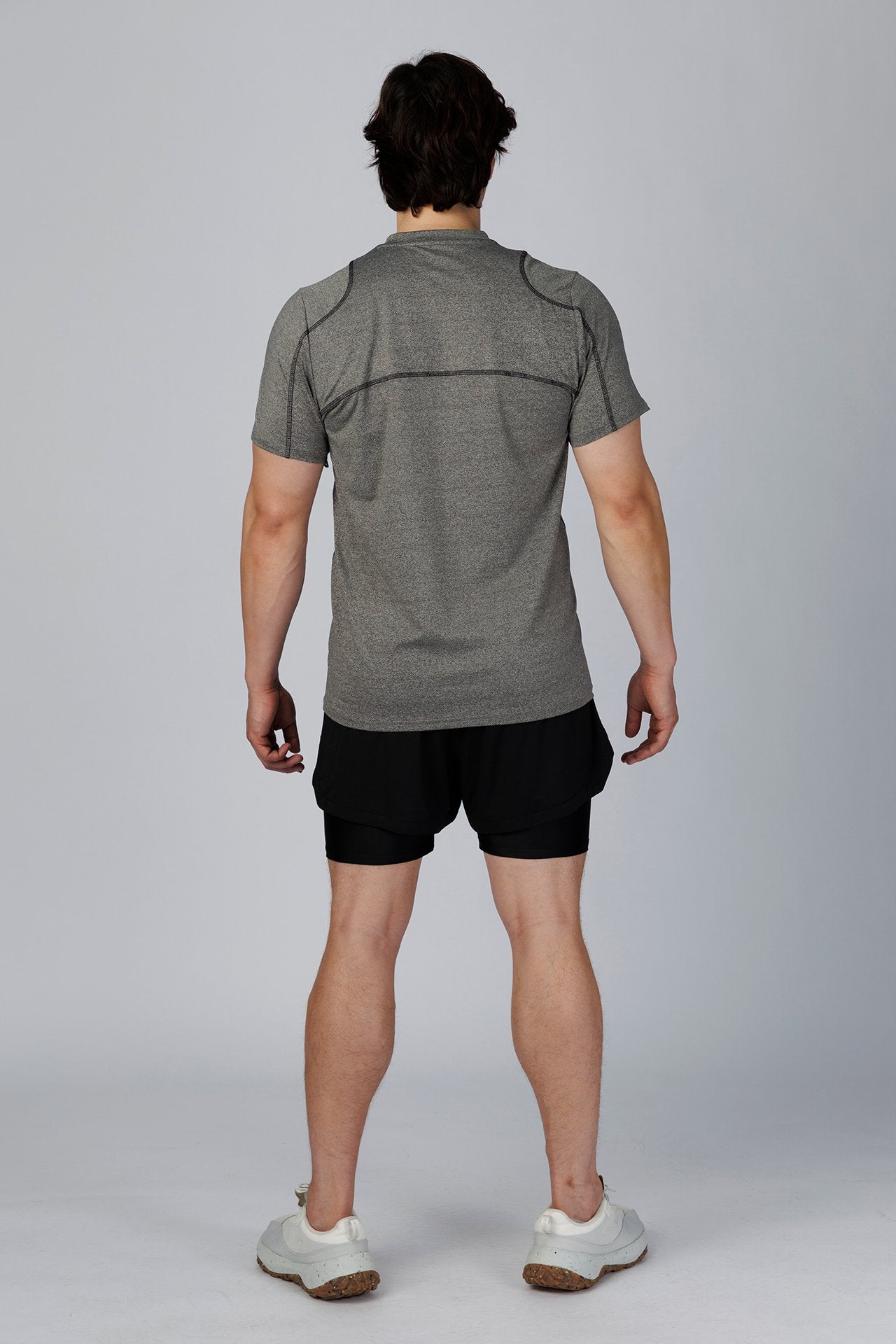 SPJ0251 - Quick-Dry 4-Way Stretch Flatlock Training Tee - Heather Grey