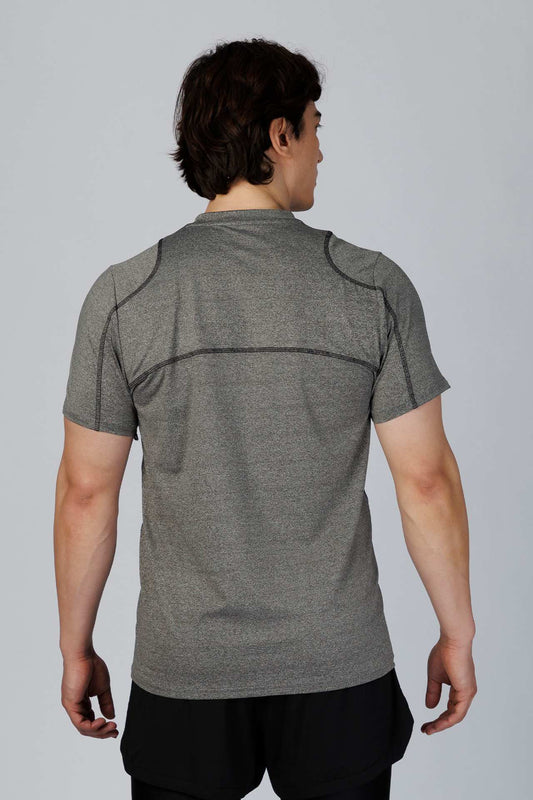 SPJ0251 - Quick-Dry 4-Way Stretch Flatlock Training Tee - Heather Grey
