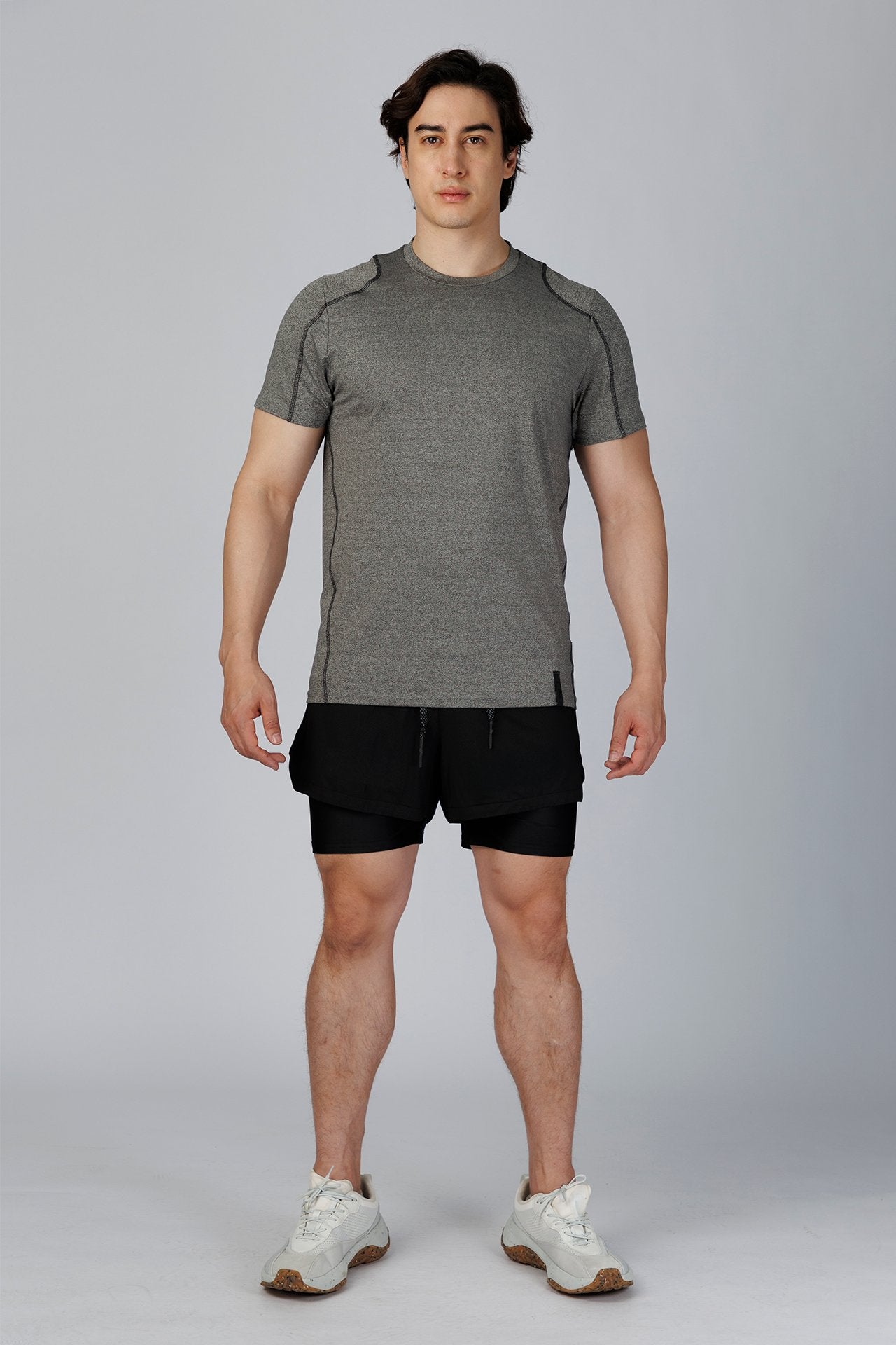 SPJ0251 - Quick-Dry 4-Way Stretch Flatlock Training Tee - Heather Grey