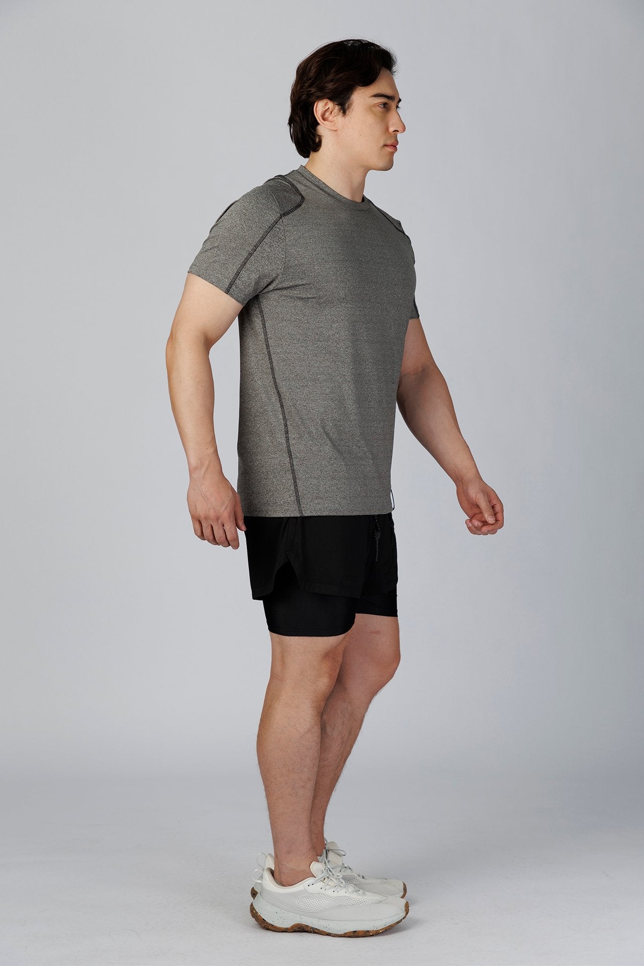 SPJ0251 - Quick-Dry 4-Way Stretch Flatlock Training Tee - Heather Grey