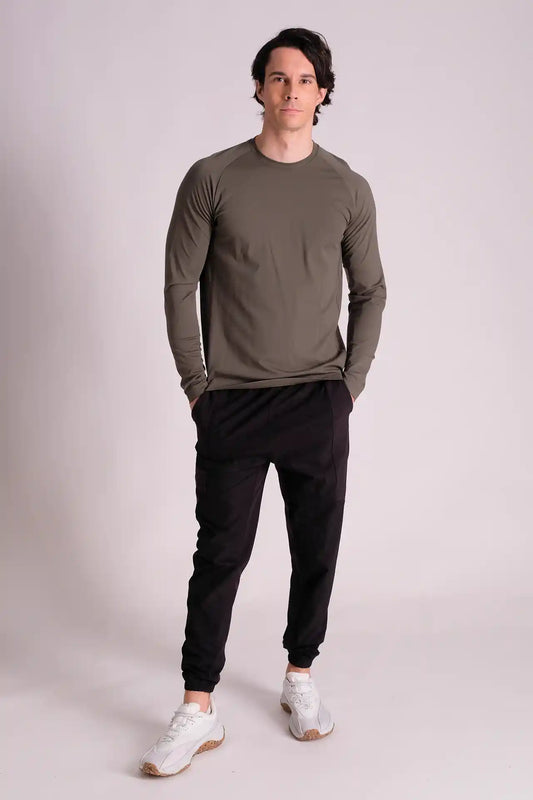 SPJ0272 - Stretch Bonded Eyelets Long Sleeve Active Tee - Army Green