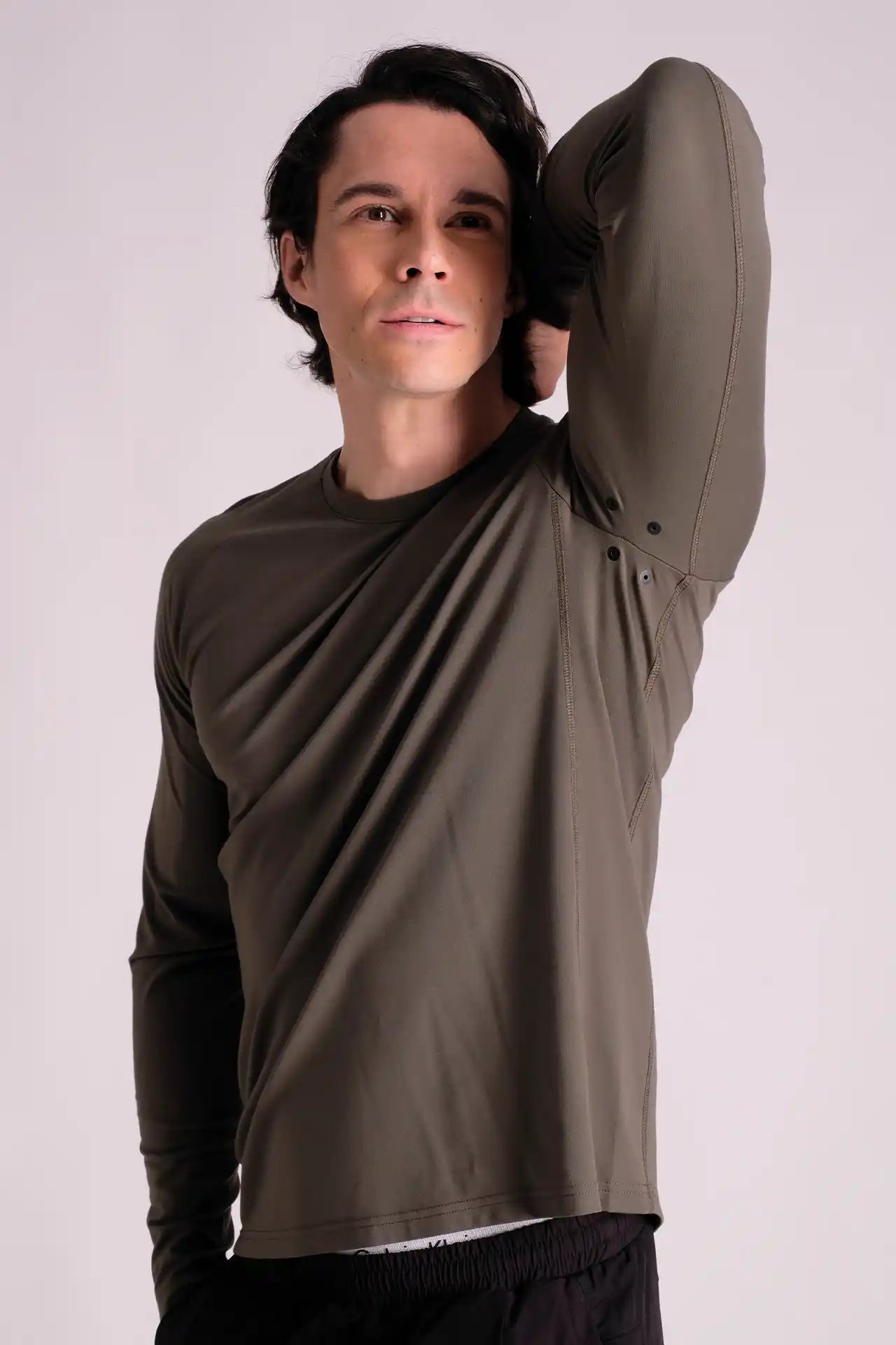 SPJ0272 - Stretch Bonded Eyelets Long Sleeve Active Tee - Army Green