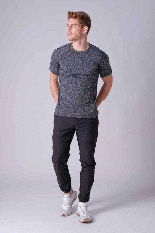 SPJ0283 - Quick-Dry Stretch Tech Seam Performance Tee - Heather Black