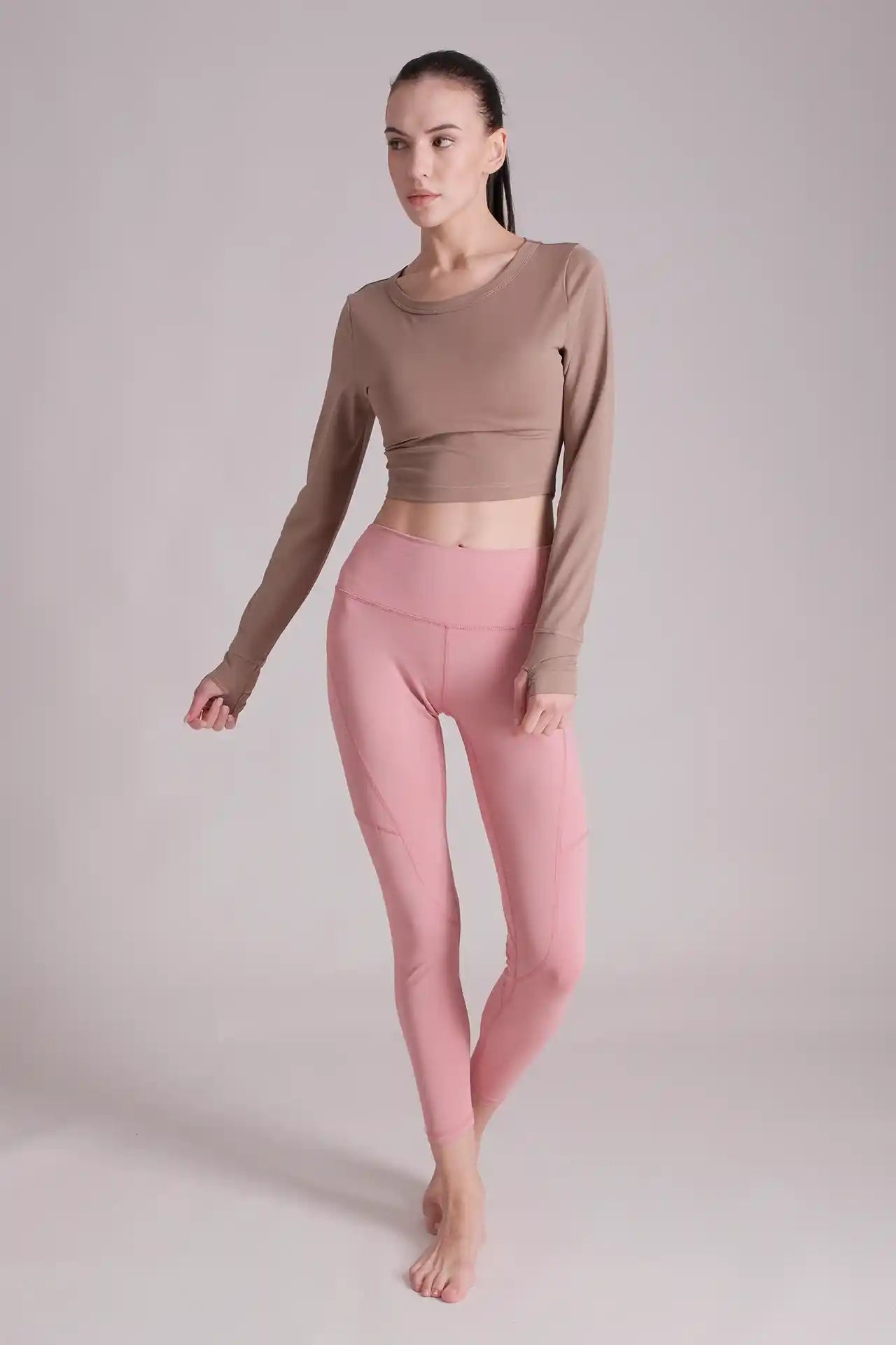 SPWJ0295 - Women's Back Open Yoga Crop Top - Brown