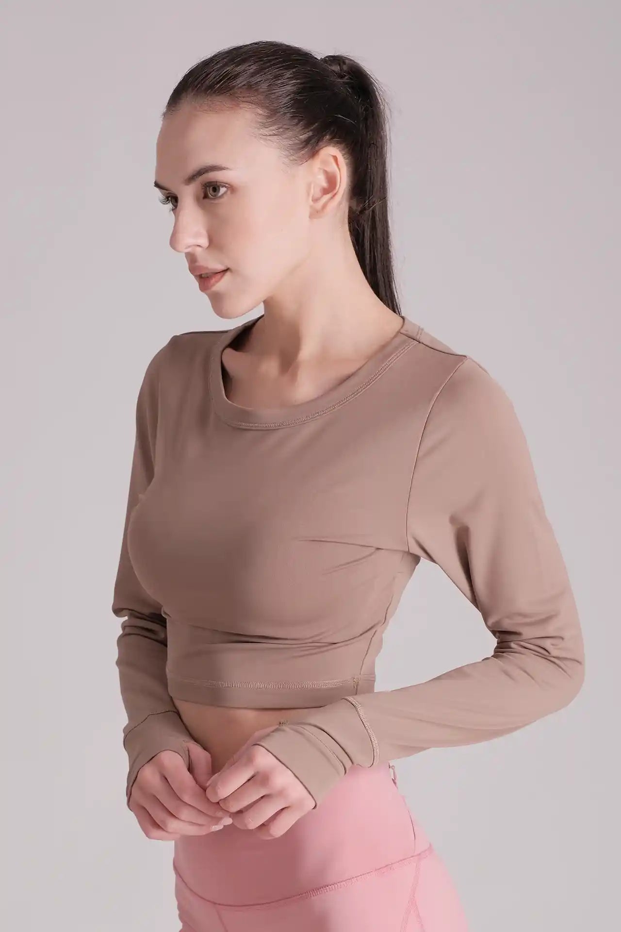 SPWJ0295 - Women's Back Open Yoga Crop Top - Brown