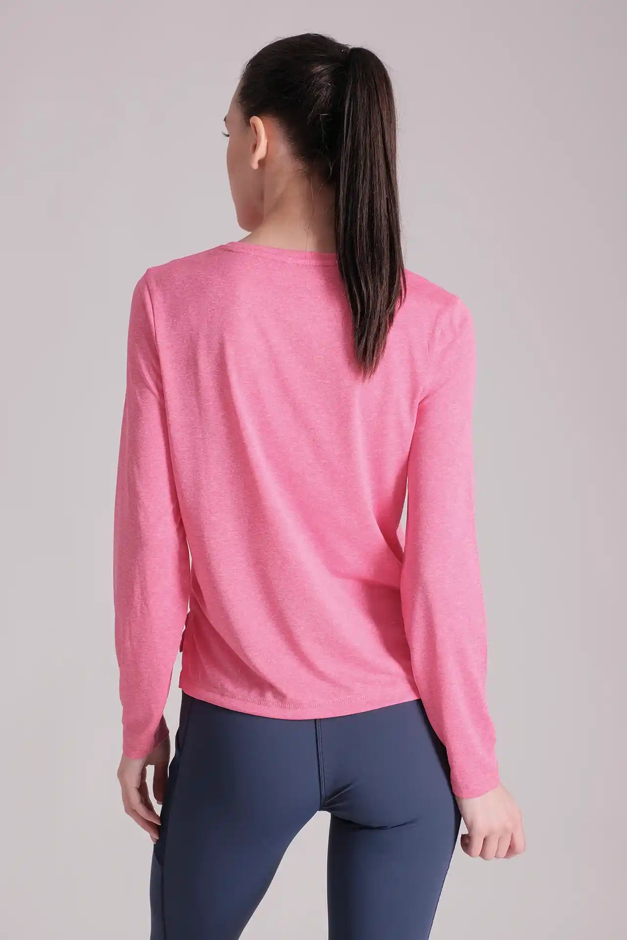 SPWJ0296 - Women's Quick-Dry Side Split Long Sleeve Hiking Shirt - Heather Pink