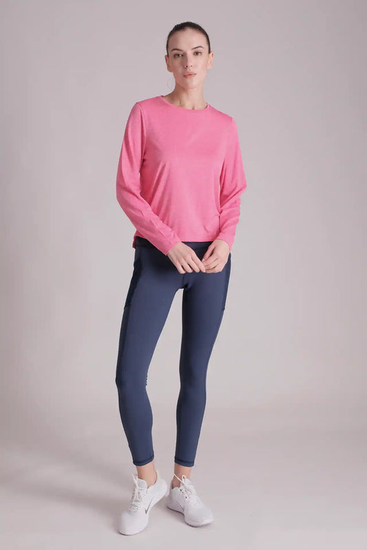 SPWJ0296 - Women's Quick-Dry Side Split Long Sleeve Hiking Shirt - Heather Pink