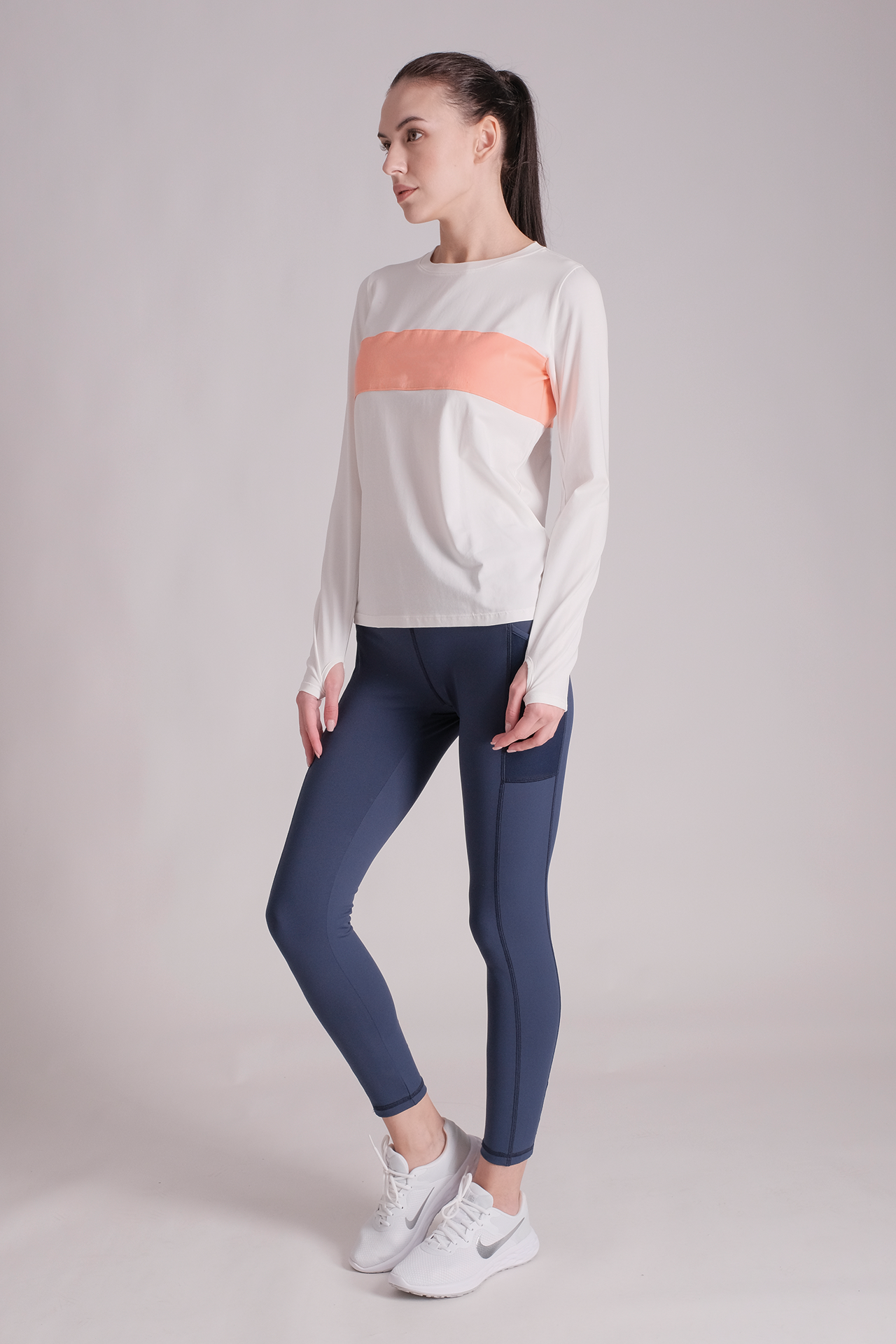 SPWJ0310 - Women's Color Blocking Modal Long Sleeve T-Shirt - White